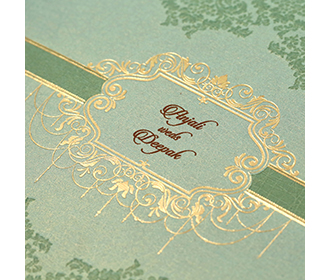 Floral themed wedding card in mint colour